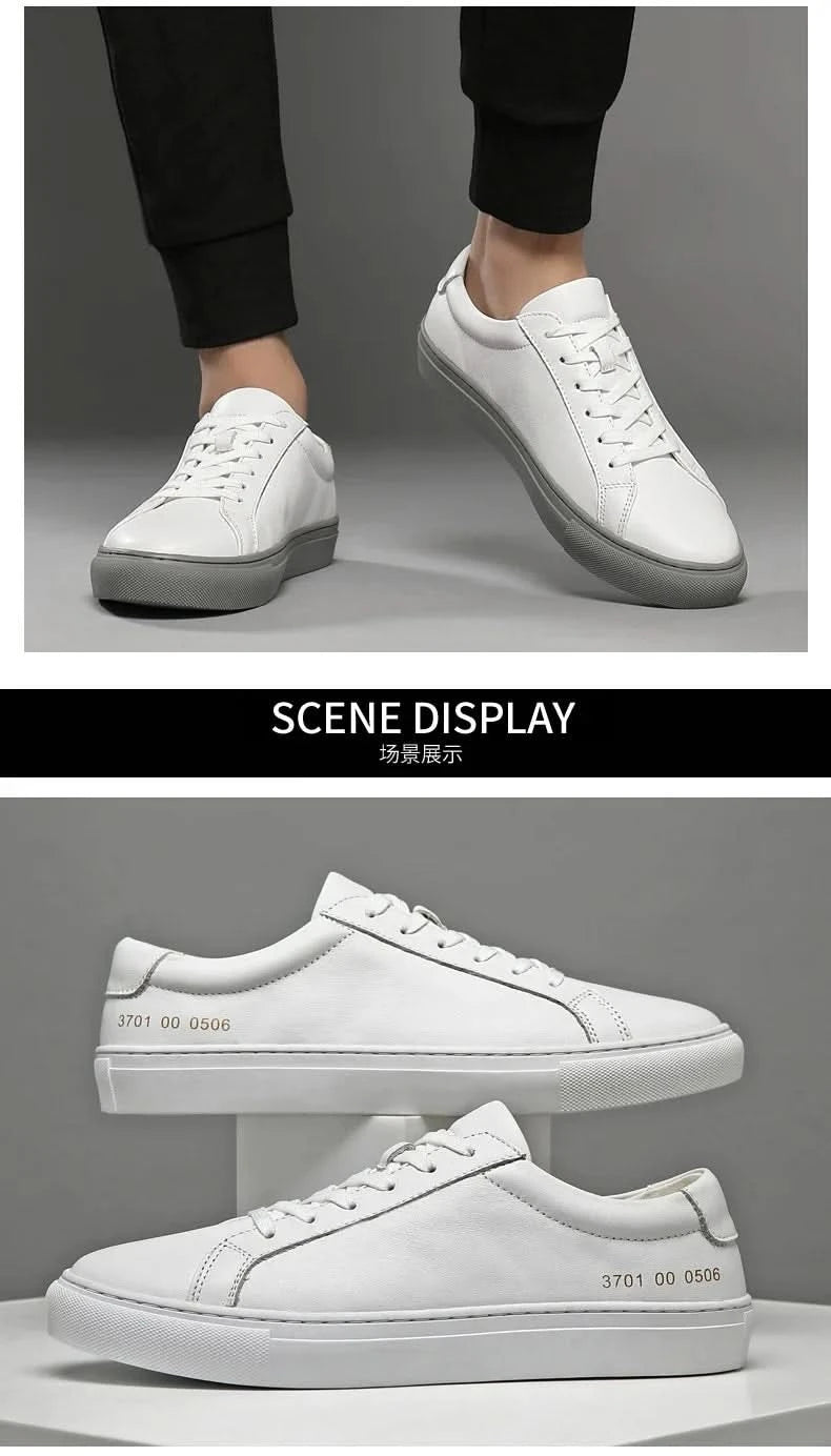 Italian Genuine Leather Men's Shoes 2024 Designer White Shoes Comfy Walking Shoes Lace-up Business Outdoor Zapatos Para Hombre - M & M Global