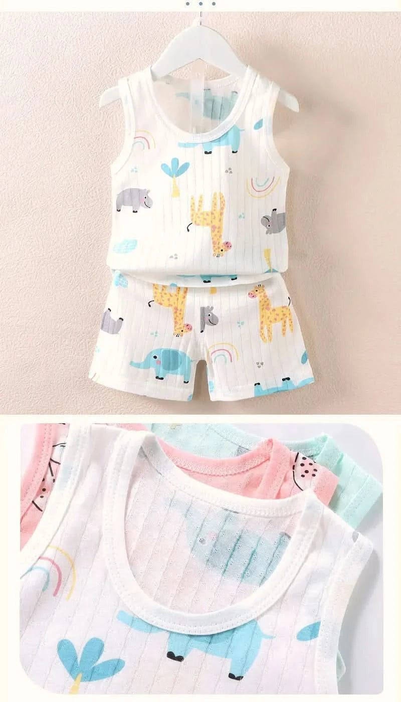 Children's Clothing Print Sleeveless Tops Shorts Cute Breathable Kids Summer Vest Shorts Set Tank Top for Baby Clothing Children - M & M Global