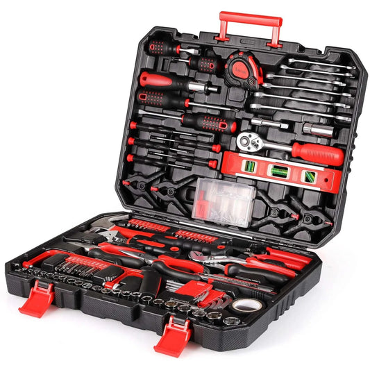 198 Piece Socket Wrench Auto Repair Tool Combination Package Mixed Tool Set Hand Tool Kit with Plastic Toolbox Storage Case - M & M Global