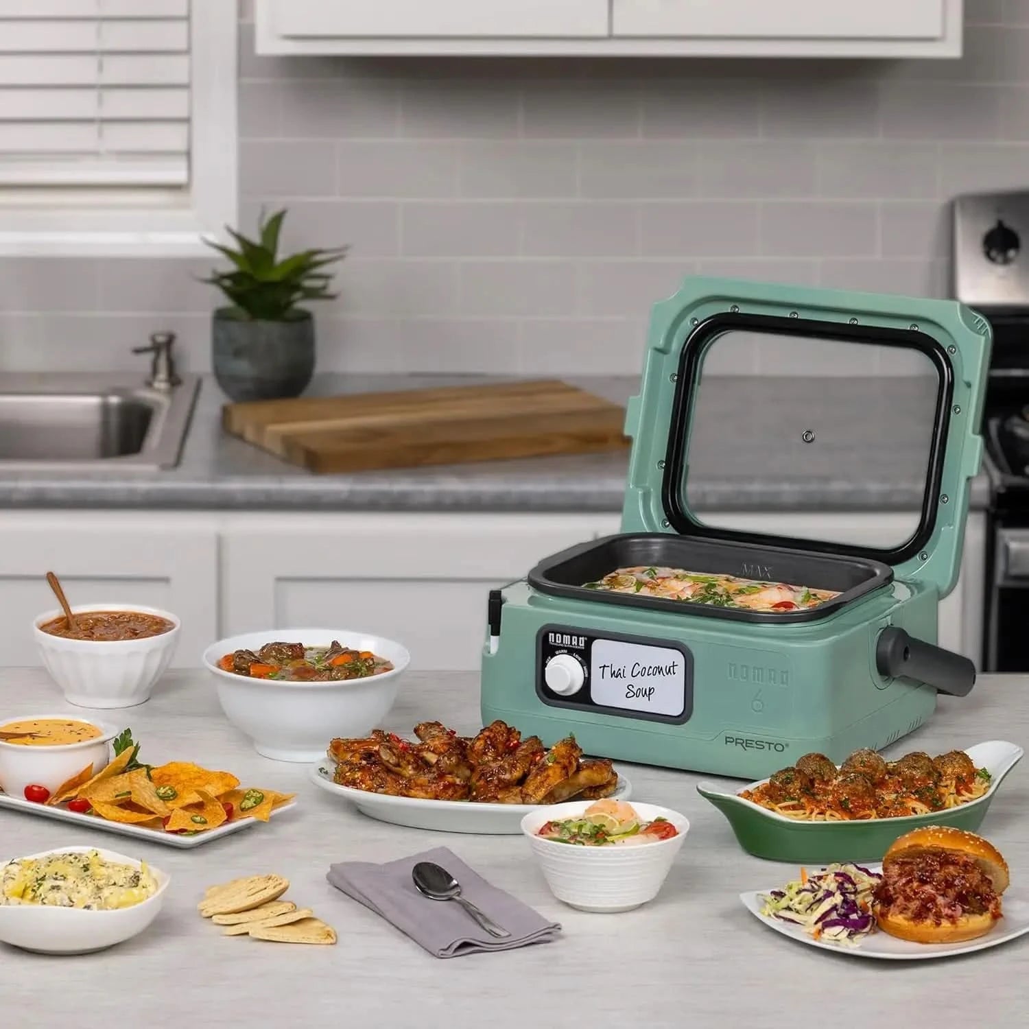 06016 6-Quart Nomad Traveling Slow Cooker, Locking Lid, Dry Erase Board, Green - M & M Global