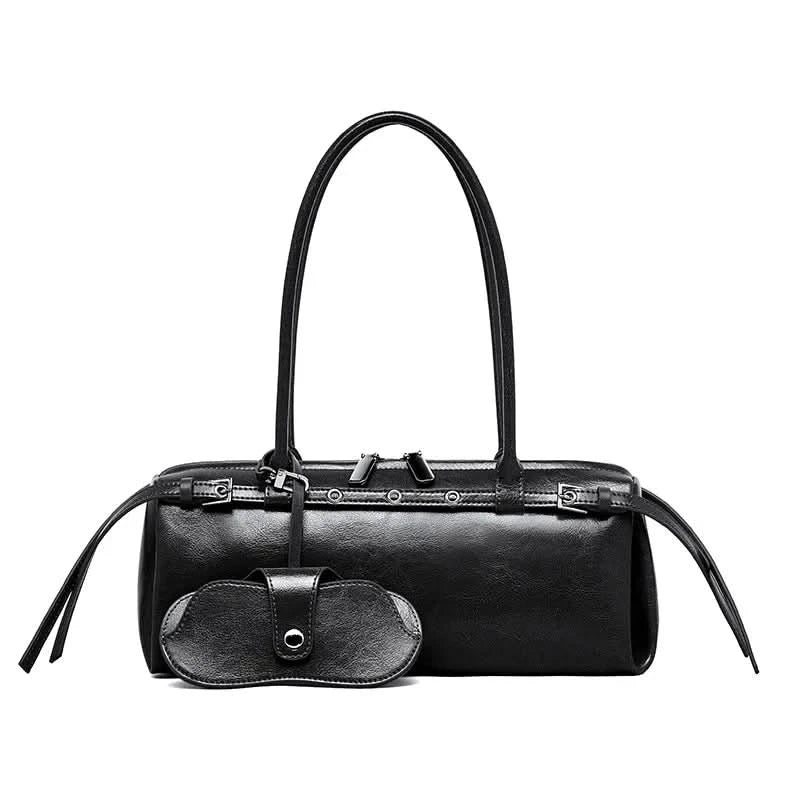 Genuine Leather Women's Baguette Bag Niche Retro Motorcycle Trend Cool belt Handbag New Luxury Design Shoulder Underarm Bag - M & M Global