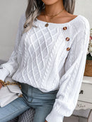 Women Casual Square Collar Buttons Long Sleeve Knitted Pullover Sweaters for Autumn Winter 2026