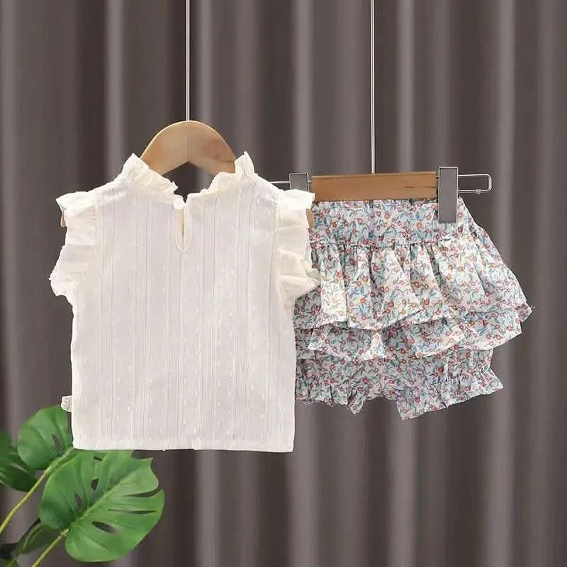 2024 New Girls' Suit Summer Children's Dress Baby Girl Fashionable Children's Top+Skirt Two-Piece Set - M & M Global