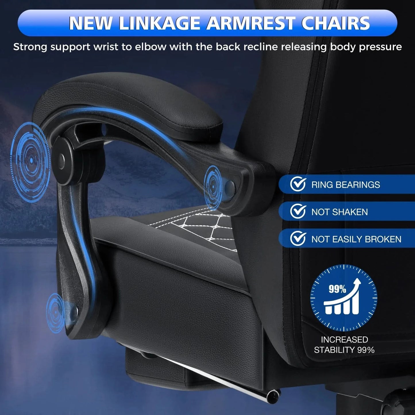 Gaming Chair with bluetooth Speakers RGB LED Lights Ergonomic Massage Video Game Chair with Footrest High Back w/ Lumbar Support