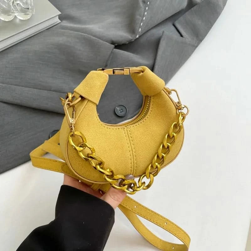 Mini Semicircle Saddle Crossbody Bag For Women Luxury Lemon Color Handbag Half Moon Bag Fashion Chain Lady Cross Body Bag - M & M Global
