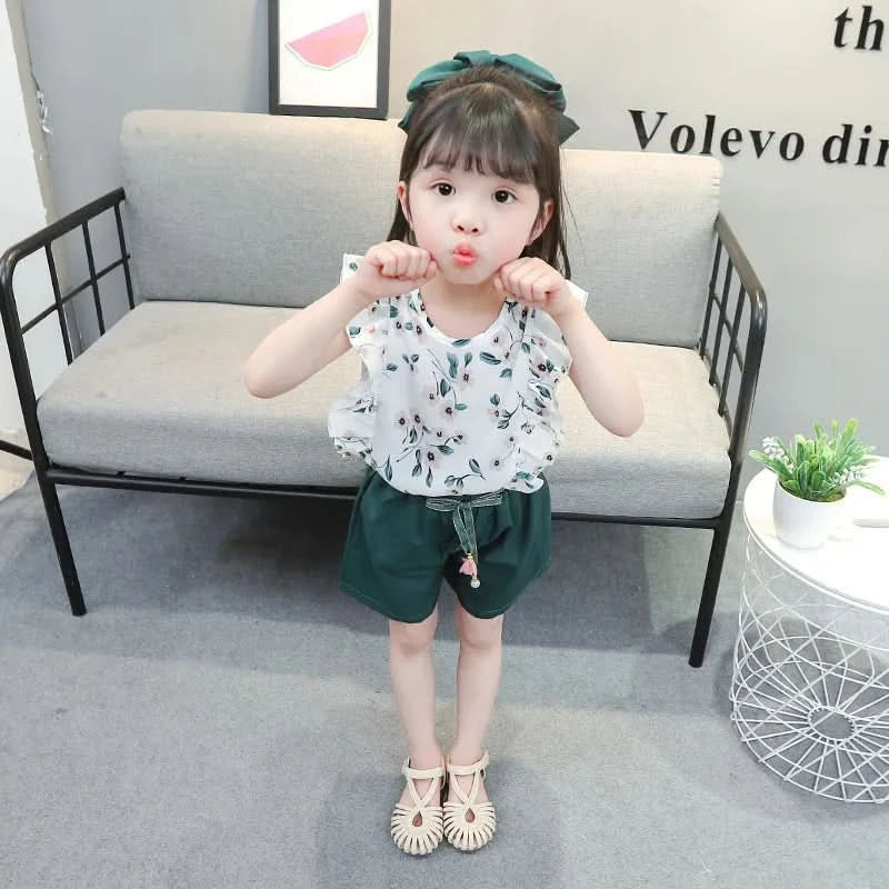 Girls Clothes Set New Summer Fashion Sleeveless T-shirt+Shorts 2Pcs for Girl Children Kids Clothing Set Suit for 1-6 Years - M & M Global