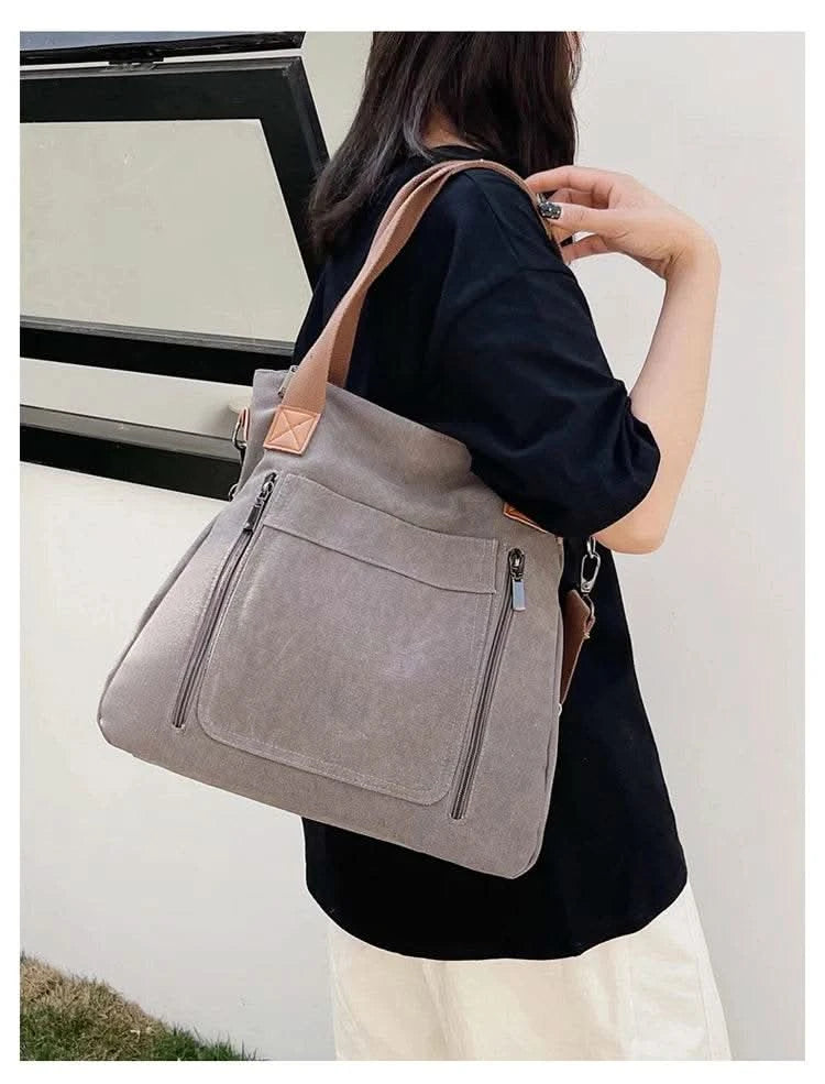 Cross-border large-capacity canvas women's bag, casual cross-body bag, Korean-style fashionable tote bag, simple handbag, new st - M & M Global