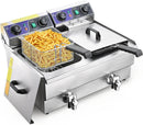 Commercial Electric Deep Fryer 23.4L 3000W Fryer w/Time Control and Oil Filtration Dual Removable Basket Stainless Steel Counter - M & M Global