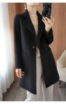 Plus Size Women's Long Sleeve Woolen Coat Pure Color Slim Fit Midi Length Spring New Style Compact Size Versatile Quality Pol...