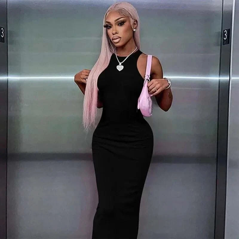Dulzura Women Fashion 2024 Autumn Sleeveless Club Streetwear Bodycon Pink Pencil Long Dress Wholesale Items For Business - M & M Global