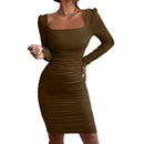 Autumn Winter Long Sleeved Dresses Women's Fashionable Temperament Square Neck Midi Dress Sexy Party Club Dress