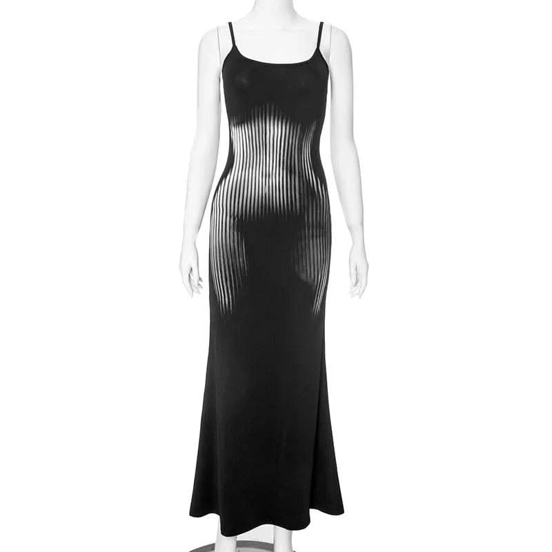 CUTENOVA Elegant Spaghetti Straps Print Long Dress Solid Color Sleeveless Square Neck Wrap Party Dress Summer Backless Cami - M & M Global