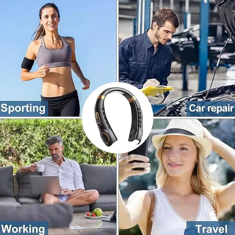 Portable Neck Mounted Fan Typc Charging Adjustable 5-Speed Turbine Neckband Fan Without Blades Suitable For Outdoor Use - M & M Global