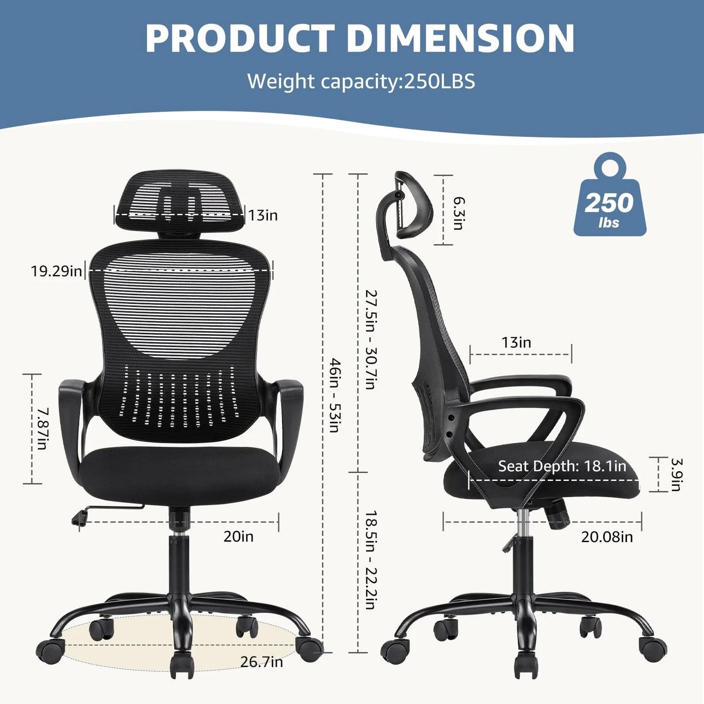 JHK Ergonomic Mesh Fixed Armrest Living Room Rocking Gaming Chair Adjustable Headrests Comfortable Lumbar Support For Home