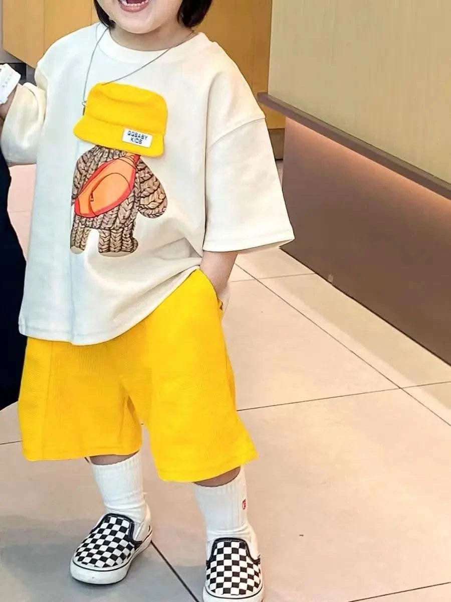 Boys and Girls Summer Set New Children's Cartoon Short Sleeve Cotton T-shirt Shorts 2-Piece Set for Boys' Loose Casual Set - M & M Global