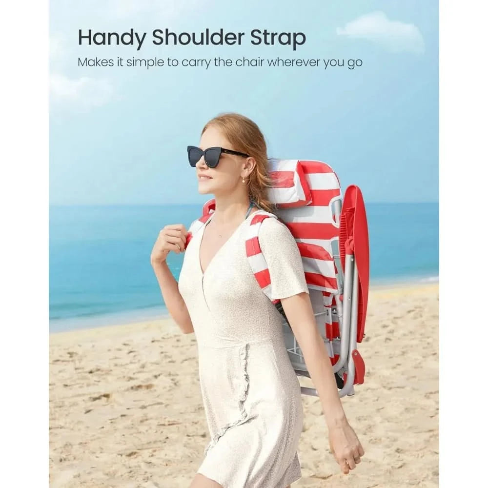 Portable Backpack Beach Chair, 331 lb Capacity, 4 Angles Adjustable Backrest, 2 Side Pockets, Towel Bar