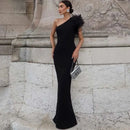 Dulzura Black Sleeveless One Shoulder Maxi Dress For Women Bodycon Sexy Party Elegant Long Dress Birthday Evening Outfit - M & M Global
