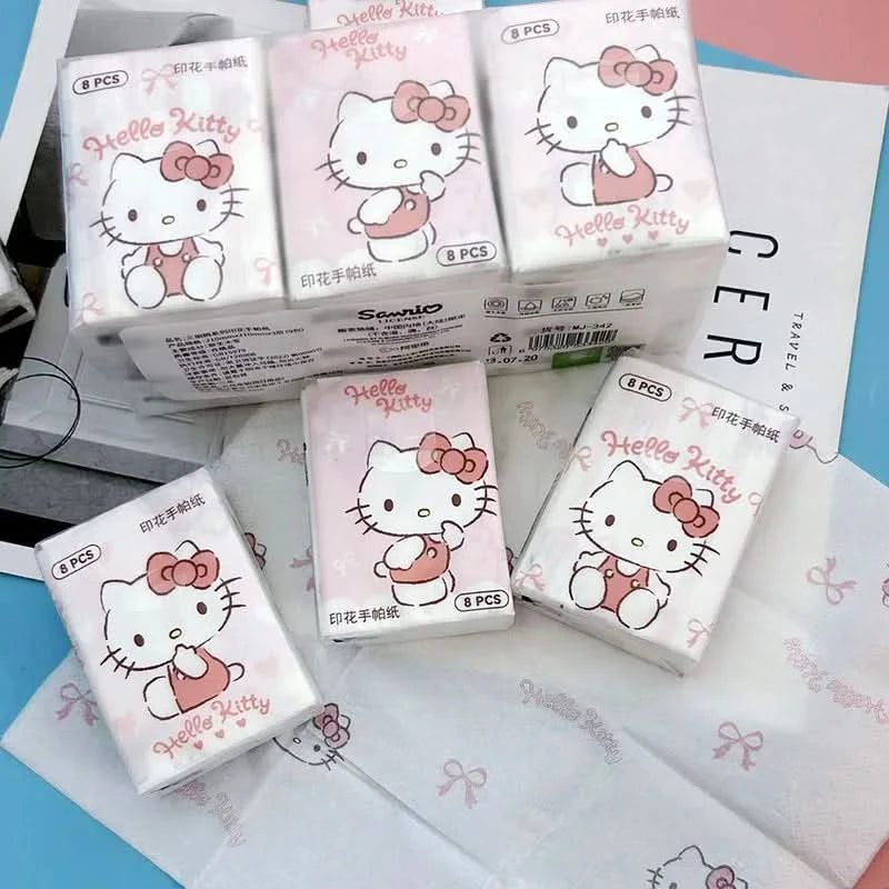 Kawaii Hello Kitty Handkerchief Paper Cartoon Sanrio Pochacco Kitty Printed Napkins Portable Small Pocket Tissues Facial Paper - M & M Global