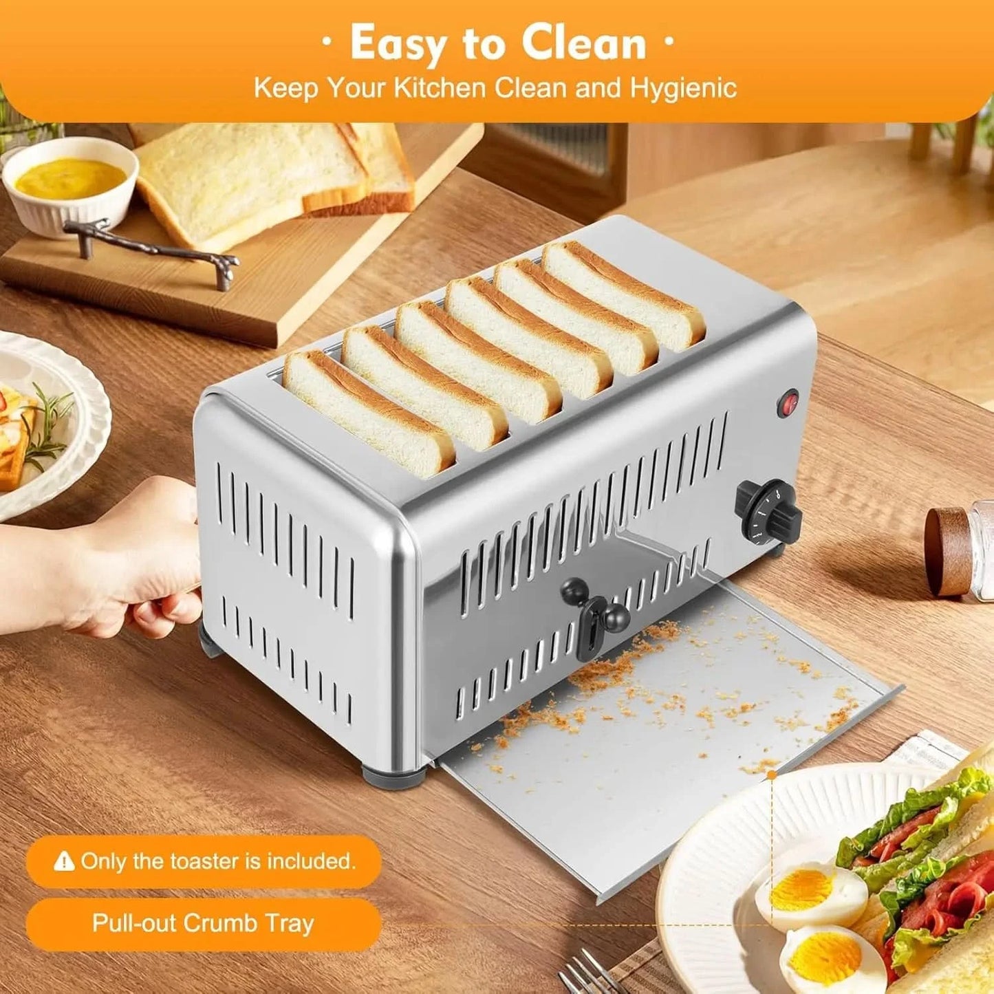 Commercial Toaster, Stainless Steel 6 Slice Toaster Machine 1680w Electric Toaster 6 Bread Slots for Restaurant Hotel Home Kitch - M & M Global