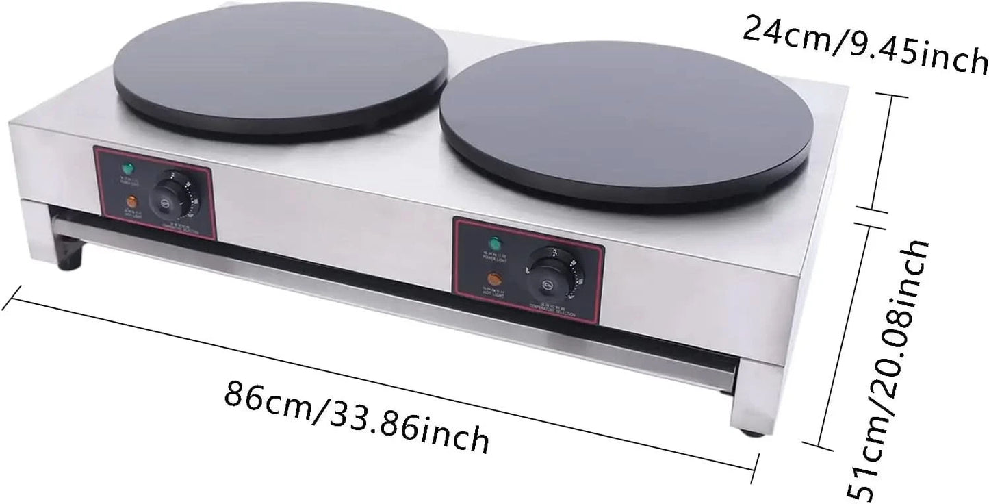 Electric Pancake Maker, 3.4kw Stainless Steel Double Hotplate Pancake Maker 16" Pancake Maker Machine for Homes, Kitchens, Conve - M & M Global