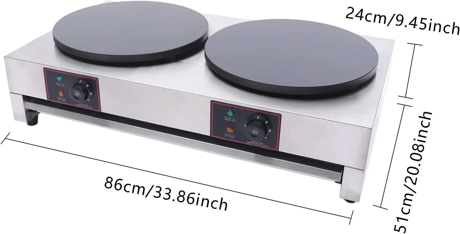 Electric Pancake Maker, 3.4kw Stainless Steel Double Hotplate Pancake Maker 16" Pancake Maker Machine for Homes, Kitchens, Conve - M & M Global