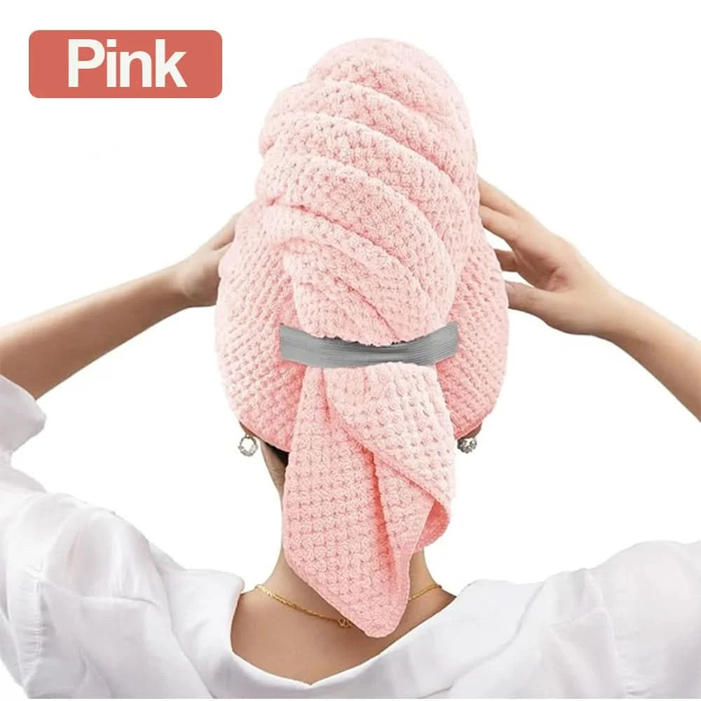 Microfiber Hair Towel Extra Large Wrap Quick Dry Hair Towel Wrap With Elastic Band , Ultra Absorbent Soft Hair Towel Wrap Turban - M & M Global