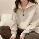 Korean Half Zip-Up Sweater Women Retro Loose Sporty Knitted Pullover ladies Autumn Winter thicken warm Long Sleeve knit Jumpers