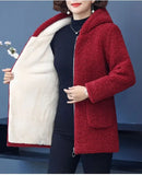 Thickened Hooded Cotton Jacket Women's Warmth Winter Coat Fleece Lined Mommy Style Outerwear Chinese Brand AE Stock