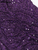 New Luxury Sequined Feather One Shoulder Sleeveless Slanted Collar Backless Purple Long Dress  Women Birthday Party Event Gowns - M & M Global