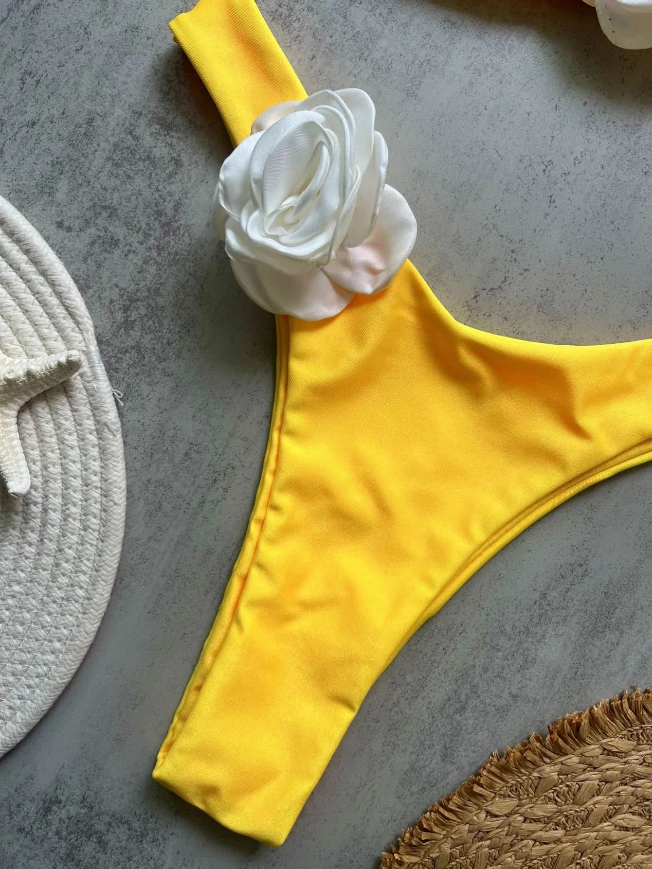 Sexy Flower Bandeau Swimwear Thong Bikini 2025 Women Lace-up Swimsuit Swimming Bathing Suit Brazilian Bikinis Sets Mujer Biquini - M & M Global