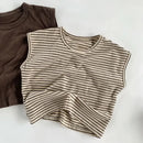 Summer Children Slub Cotton T Shirts Korean Fashion Toddler Kids Sleeveless Striped T-Shirts Baby Boys Casual Tank Tops 4 5 6 7Y - M & M Global