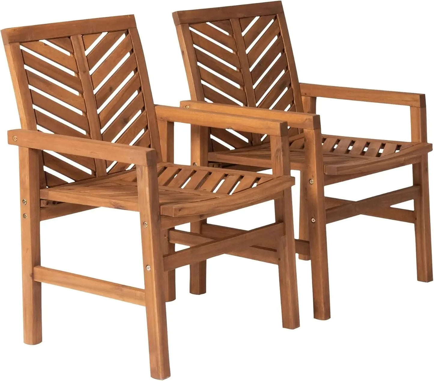 2 Piece Outdoor Patio Chevron Wood Chair Set All Weather Backyard Conversation Garden Poolside Balcony, Set of 2