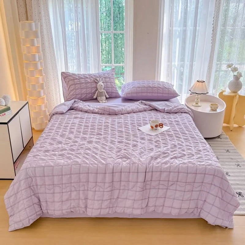Single/Queen/Super King Size: Skin Friendly Solid Color Bubble Yarn Summer Quilt - M & M Global