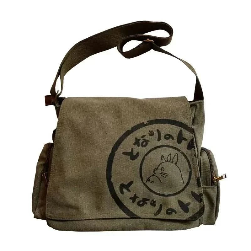 Canvas Messenger Handbag Large Capacity Washed Women Oblique Straddle Canvas Bag Simple Vintage Cartoon Leisure Shoulder Handbag - M & M Global