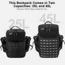 45L/25L Tactical Backapck for Men Women Waterproof Camping Travel Bag Outdoor Sports Hiking Survival Rucksack with Bottle Holder - M & M Global