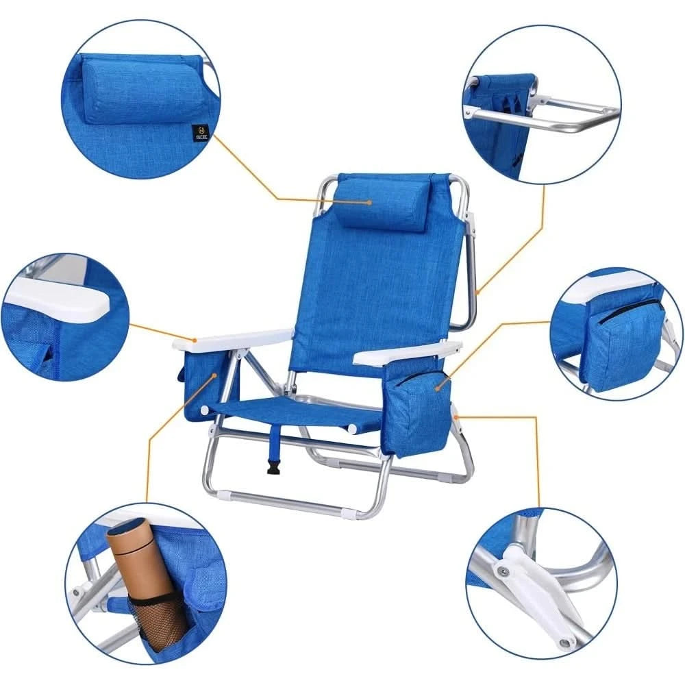 Blue Backpack Beach Chair with Cooler and Umbrella, Cup Holder for Outdoor, Camping, BBQ, Travel, Picnic
