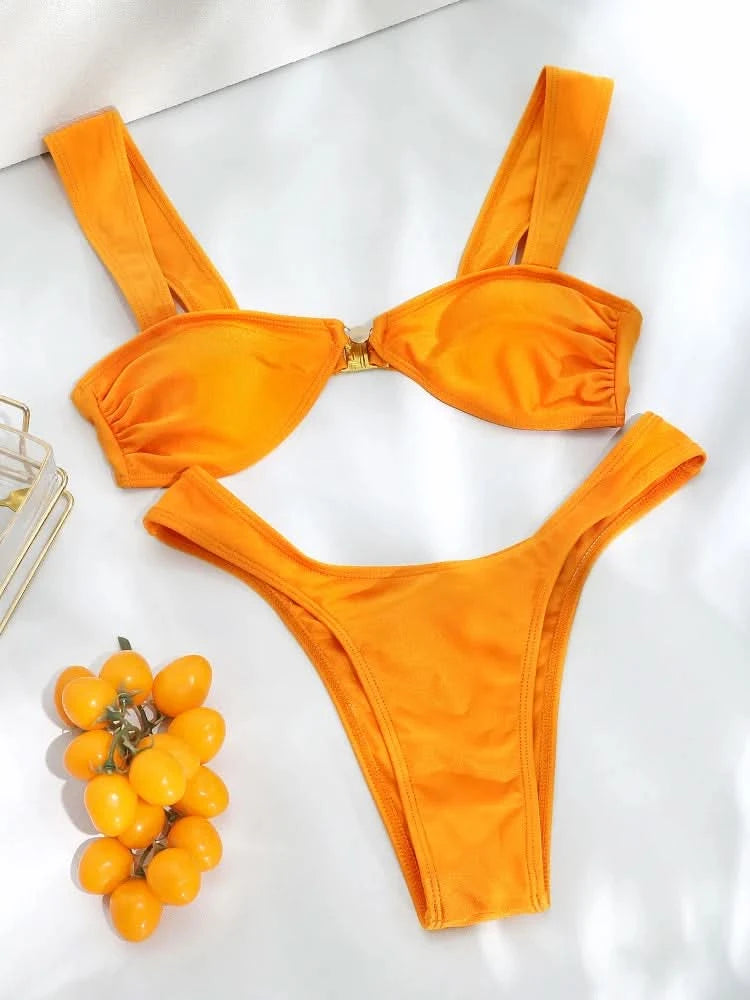Woman swimsuits String Bikini Set Women High Cut Swimwear Sexy Bathing Suit Bandage Biquini Female Pleated Beachwear Summer - M & M Global