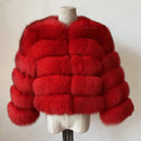 DEAT Fashion Orange Imitation Fox Fur Grass Coat Women's Round Neck Plush Thick Jacket Winter New 7A1578