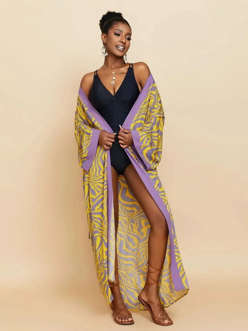 Para Praia Kimono Beach Robe 9 Colors Bikini Cover Ups Beachwear Femme Long Dress Sarong Women Loose Cardigan Swimsuit Covers - M & M Global