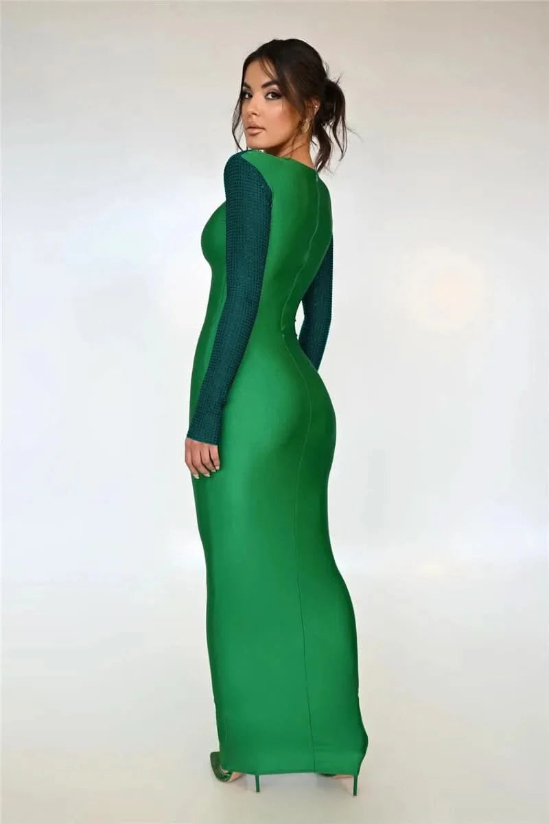 Mozision Hollow Out Sparkle Long Sleeve Maxi Dress For Women Glitter Vestidos Robe New Bodycon Shiny Night Club Party Long Dress - M & M Global