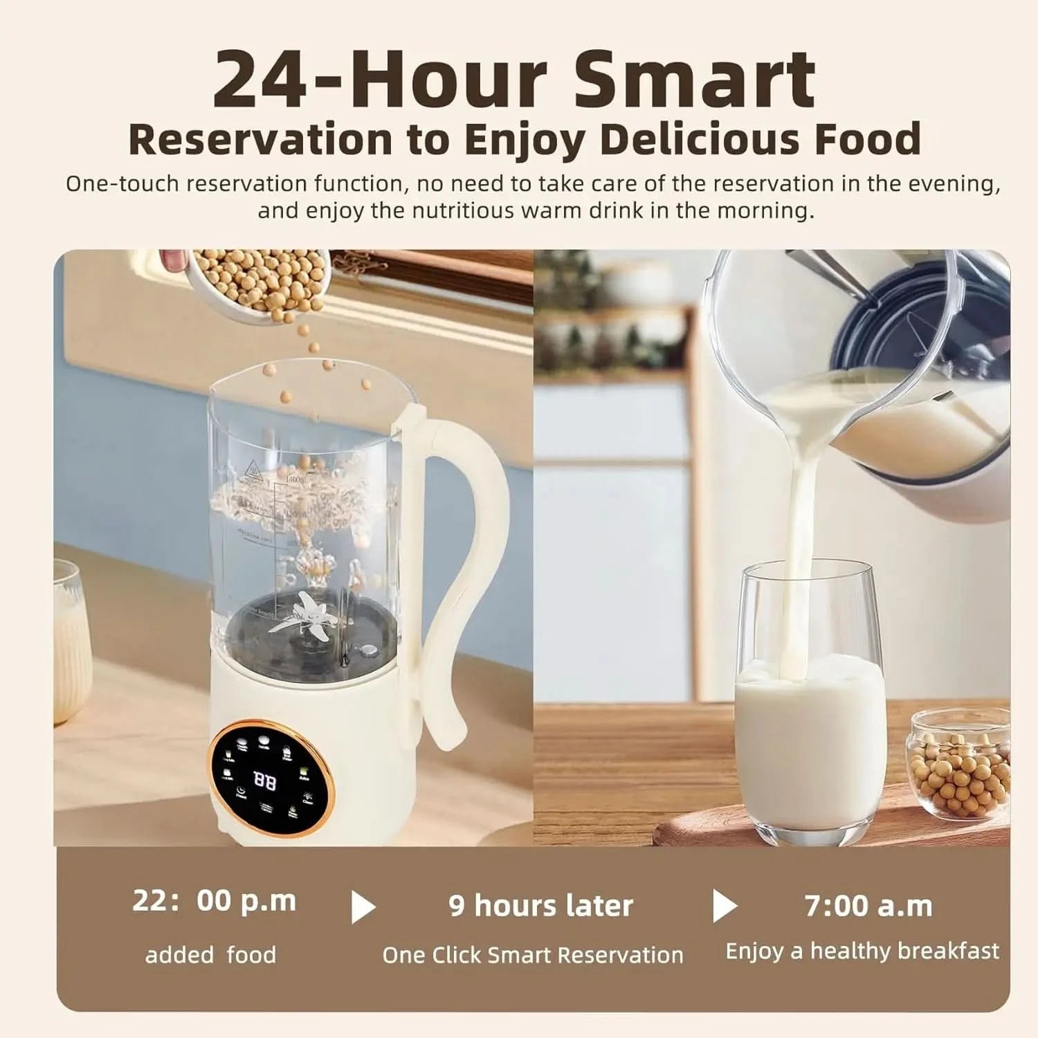 9 in 1 Automatic Soy Milk Maker, 47oz (1400ml) Nut Milk Maker, with Self-Cleaning, 16 Blades Makes Almond Milk, Oat Milk, Plant - M & M Global