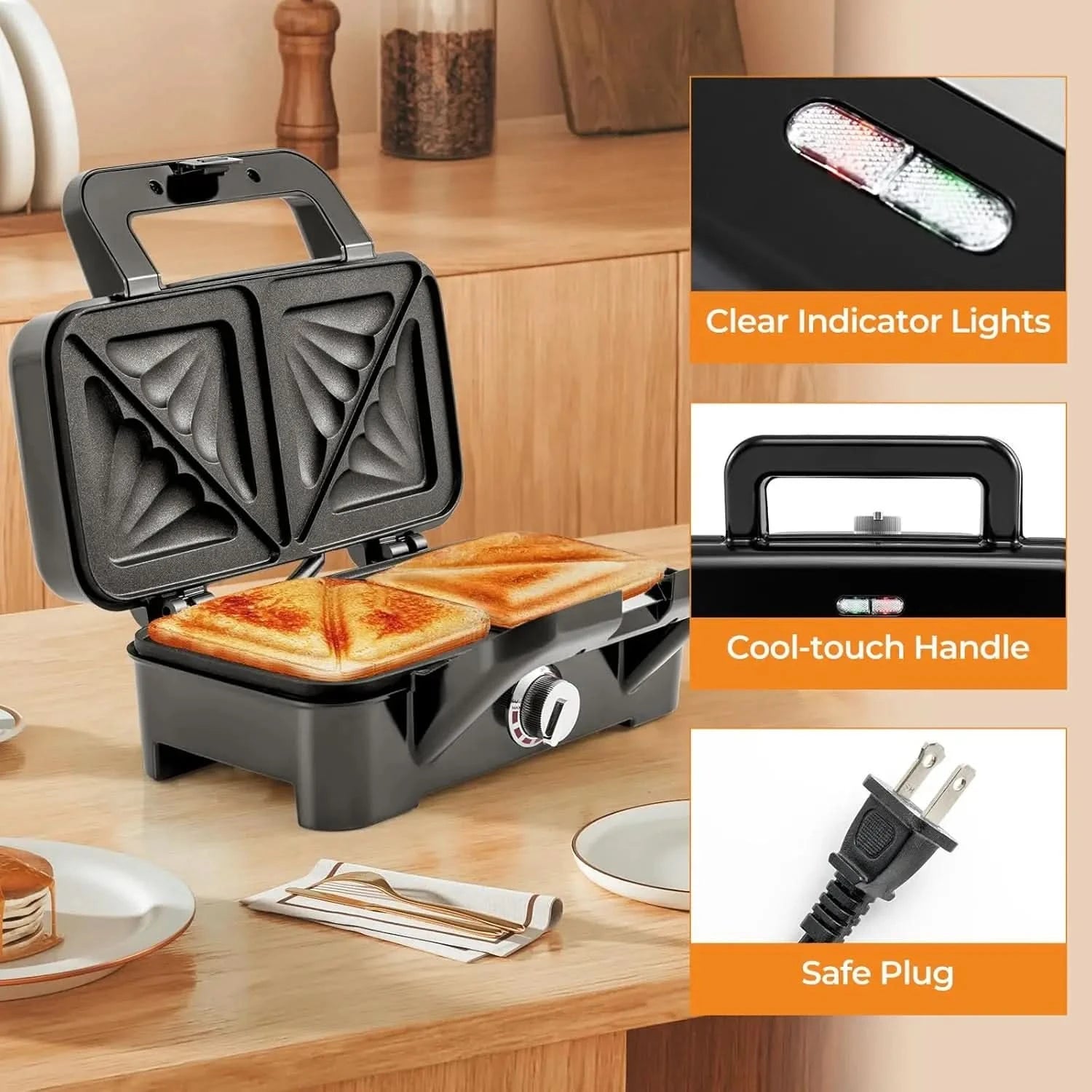 3 in 1 Waffle Maker, 1082W Electric Panini Press Grill w/Non-stick Plates, Indicator Lights, Cool Touch Handle, Sandwich Maker w - M & M Global