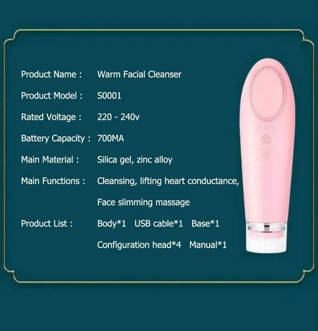 2024 New Rechargeable Sonic Facial Cleansing Brush with Hot and Cool Compress Silicone Face Cleanser for Deep Cleaning - M & M Global