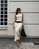 Tossy Sleeveless Knitwear Turtleneck Long Dress Female Slim Elegant Fashion Autumn 2023 Ribbed Knit Dress For Women Maxi Dress - M & M Global