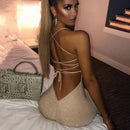 Sexy Bright Diamond Low-Neck Backless Long Dress Women Spaghetti Strap Lace Up Dresses Party Bodycon Elegant Princess Dress 2022 - M & M Global