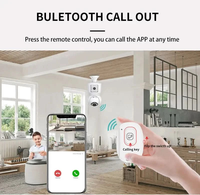 ICSEE 4K 8MP E27 Bulb WiFi Camera Dual Lens Dual Screen Auto Tracking Two Way Audio Color Night Vision Outdoor Security Camera - M & M Global