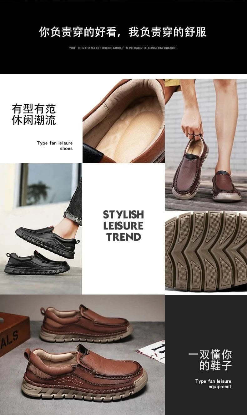 2024 Retro Loafer Genuine Split Leather Classic Shoes Sewing Comfortable Men Casual Slip-on Club Party Shoe Spring Summer - M & M Global