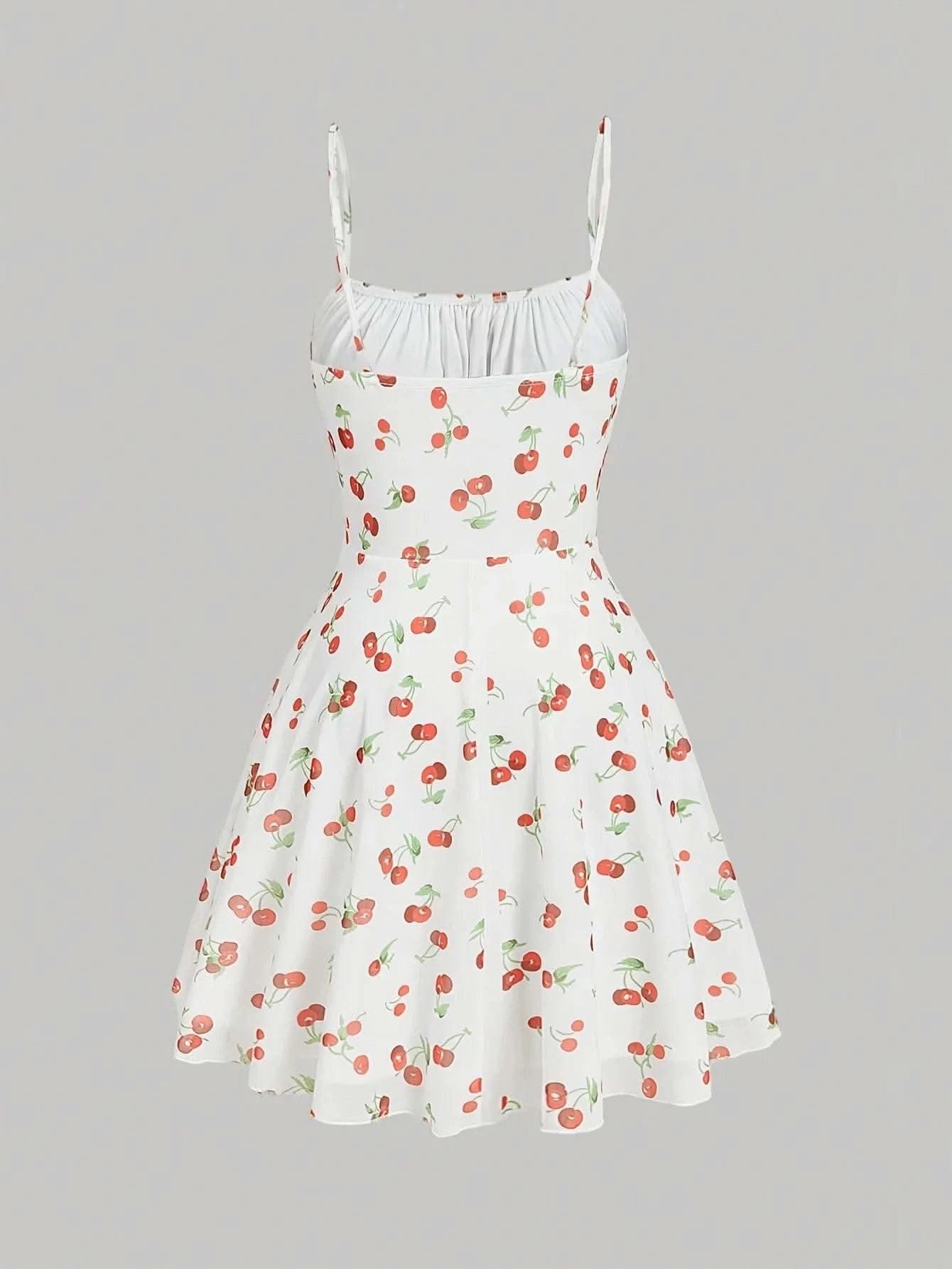 Cherry Printed Vintage Summer Dresses Y2kWomen Swing Robe Party Dress 2025 New Casual Vestidos Sexy Strapless A-Line Sundresses - M & M Global