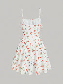 Cherry Printed Vintage Summer Dresses Y2kWomen Swing Robe Party Dress 2025 New Casual Vestidos Sexy Strapless A-Line Sundresses - M & M Global