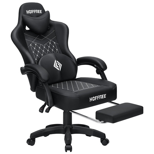 Gaming Chair with bluetooth Speakers RGB LED Lights Ergonomic Massage Video Game Chair with Footrest High Back w/ Lumbar Support